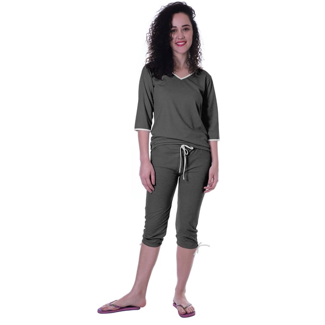 Moomaya Ensemble de Nuit Simple pour Femmes avec Capri en Coton 2 Pcs Chemises de Nuit