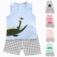 thumbnail image 4 of Toddler Boy Summer Outfits Baby Boys Cloting Set Outfit Crocodile Seagull Print Sleeveless Tank Top Grid Shorts 2 Piece Casual Summer Wear, 4 of 4