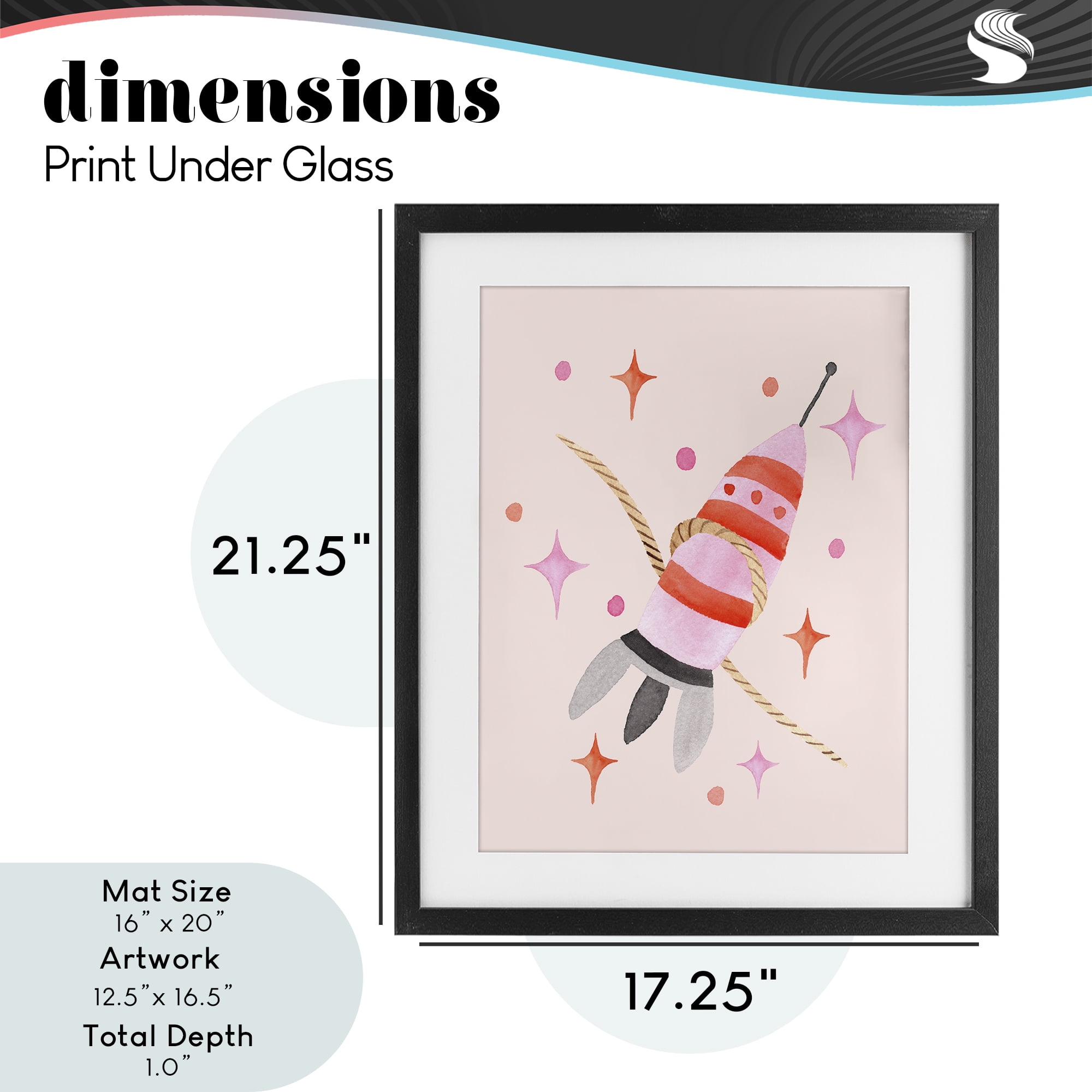 Spaceship with Lasso Black Framed Print Under Glass, design by Nina Jacobs