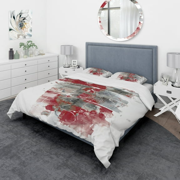 Designart 'Moving In and Out of Traffic I Red Grey' Geometric Duvet Cover Set