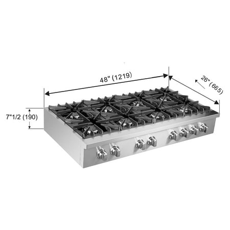 Forno Appliances - Cossato 48" Built-In Gas Cooktop with 8 Sealed Burners and LP Conversion Kit