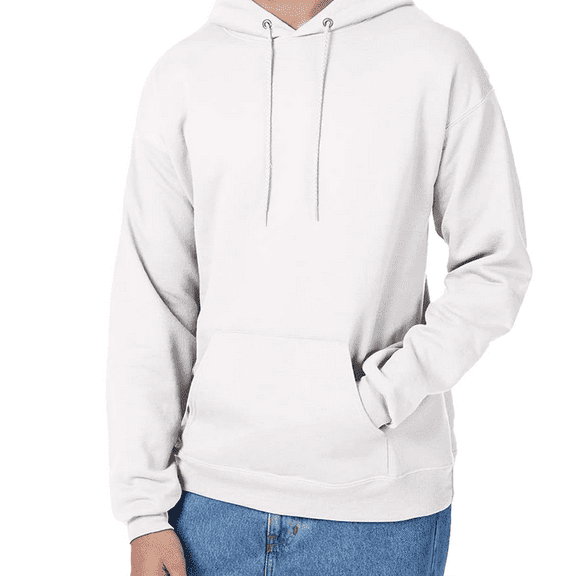 Hanes EcoSmart Hooded Pocket Sweatshirt, Men's Long Sleeve Pullover Fleece, White, S