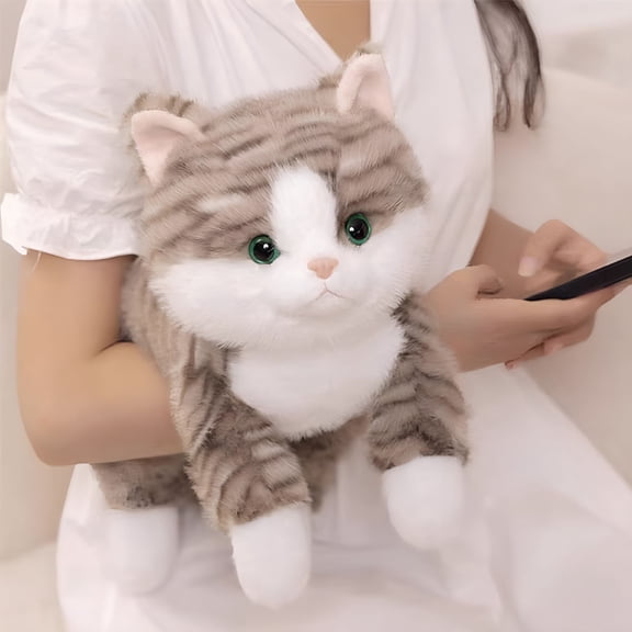BESTSKY 19" 2lbs Weighted Cat Stuffed Animal, Realistic Gray Plush Throw Pillow, Soft Sensory Toy for Kids, Adults, Stress Relief