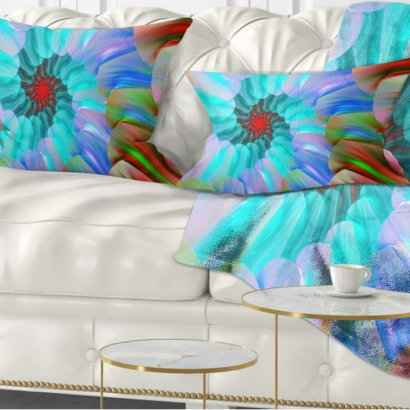 Designart Blue Colored Stain Glass with Spirals - Floral Throw Pillow - 12x20