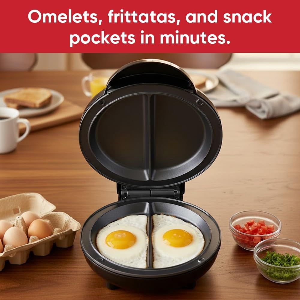Saker Dual Zone Omelette Maker – Non Stick Double Egg Cooker with Fast Heating, Compact 1000W Breakfast Kitchen Appliance for Daily Home Cooking Use