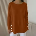 thumbnail image 2 of Giftesty Women's Solid Color Crew Neck Long Sleeve Waffle Knit Button Side Split Loose Pullover Top for Daily Wear, 2 of 7