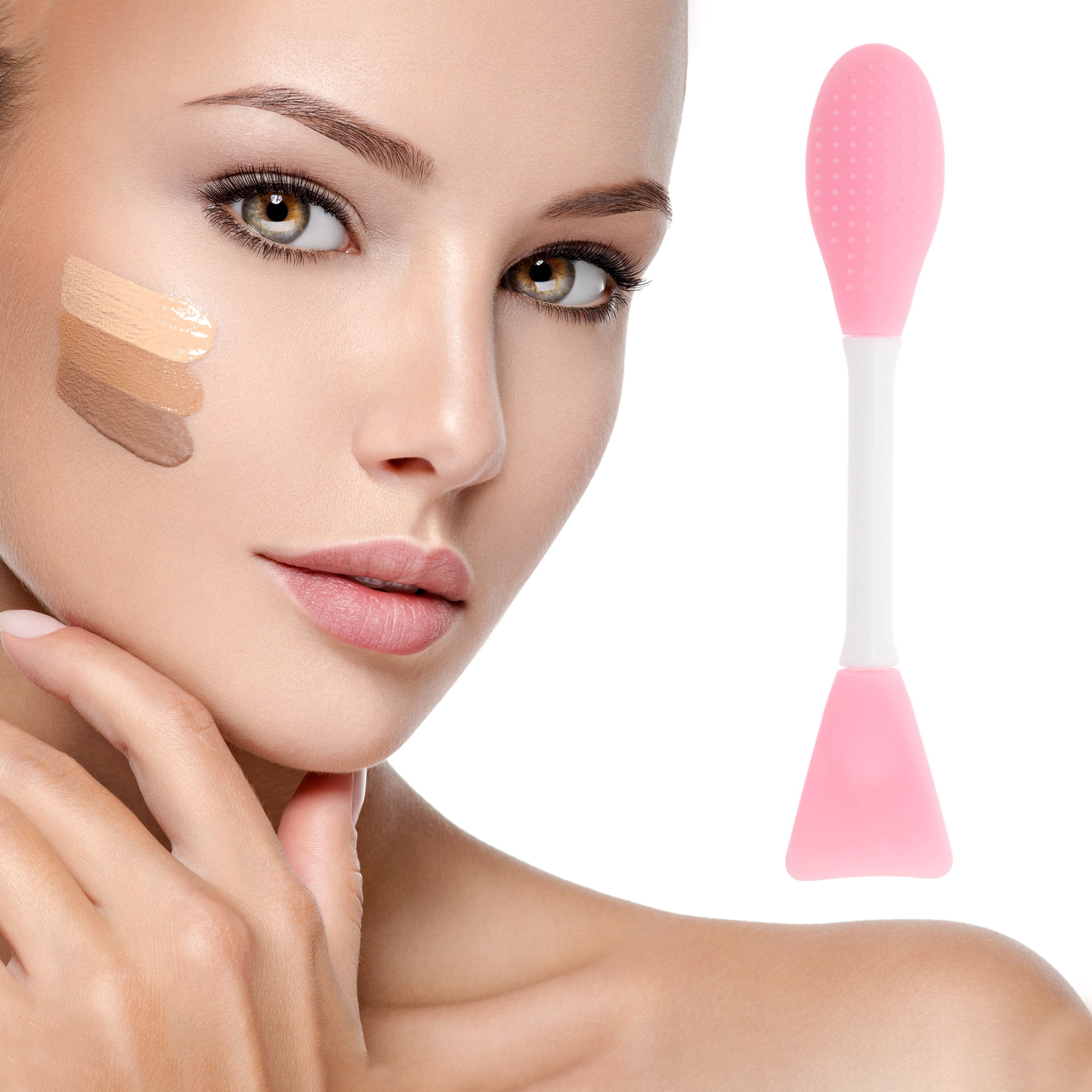 Unique Bargains Smooth Double-headed Facial Mask Brush 2 Pcs Light Pink