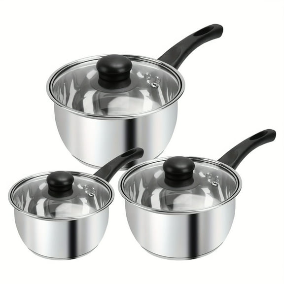 Stainless Steel Saucepan With Lid 6pcs, Triple Base Stainless Steel Pot Set, Saucepan Set With Bakelite Handle - 1QT & 2QT & 3QT