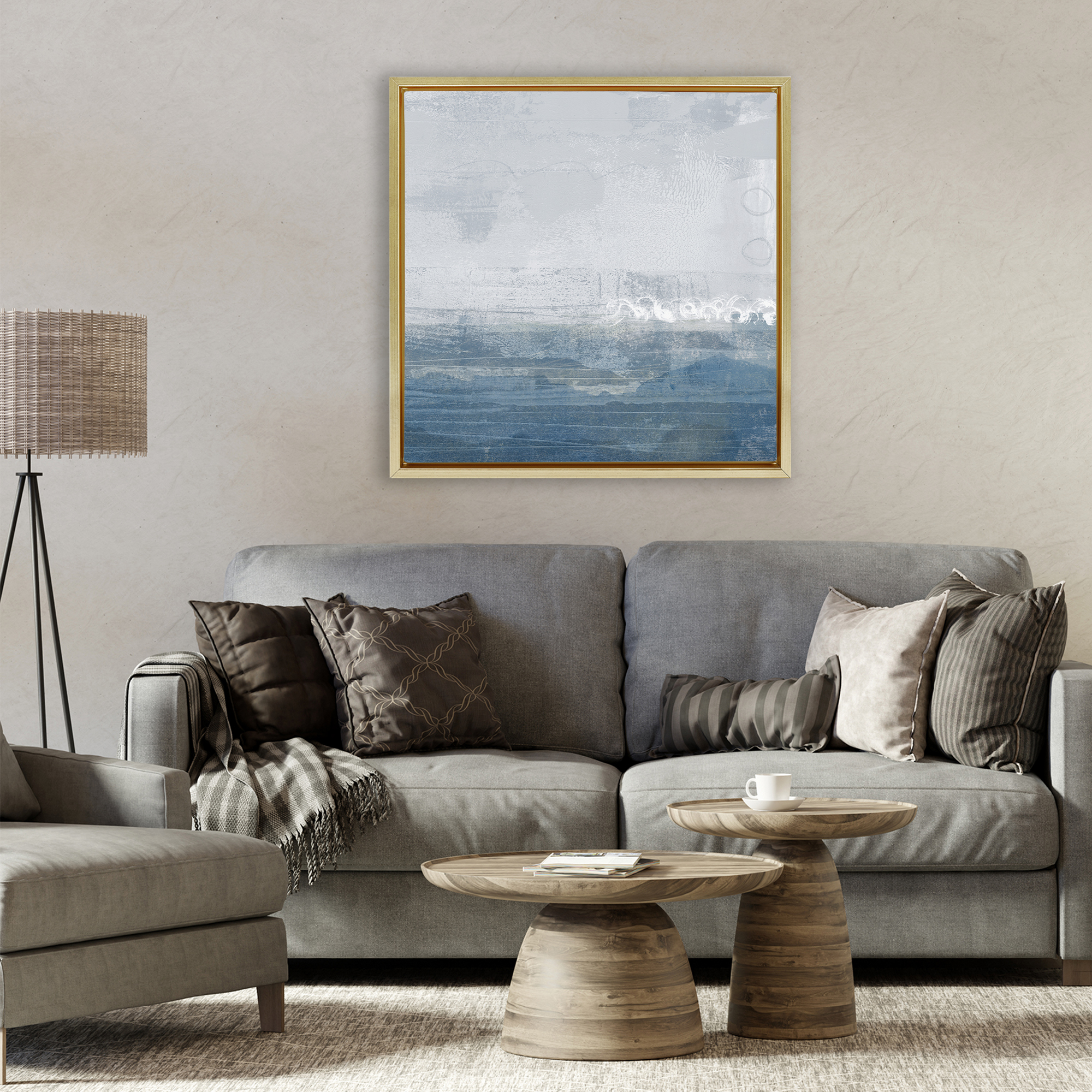 Stupell Industries Ocean Tide Abstract Gold Framed Floater Canvas Wall Art, design by Dan Meneely