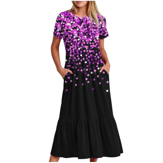 Pisexur Robe à Manches Courtes Col Rond Mode Femme Robe Imprimée à Manches Courtes Col Rond Blouse Femme