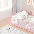 thumbnail image 4 of UHOMEPRO Queen Size Floor Bed with Door and Fence for Kids, Toddler Bed Montessori Floor Bed with Slats and Safety Guardrails, Solid Wood Queen Bed Frame for Girls Boys Kids Bedroom, Pink, 4 of 14