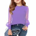 thumbnail image 2 of KAUOD Girls Tulle Long Sleeve Shirt Crew Neck Lace Sequins Soft Summer Pullover Tops Teen Kids Cute Loose Fit T Shirt Outfits, 2 of 4