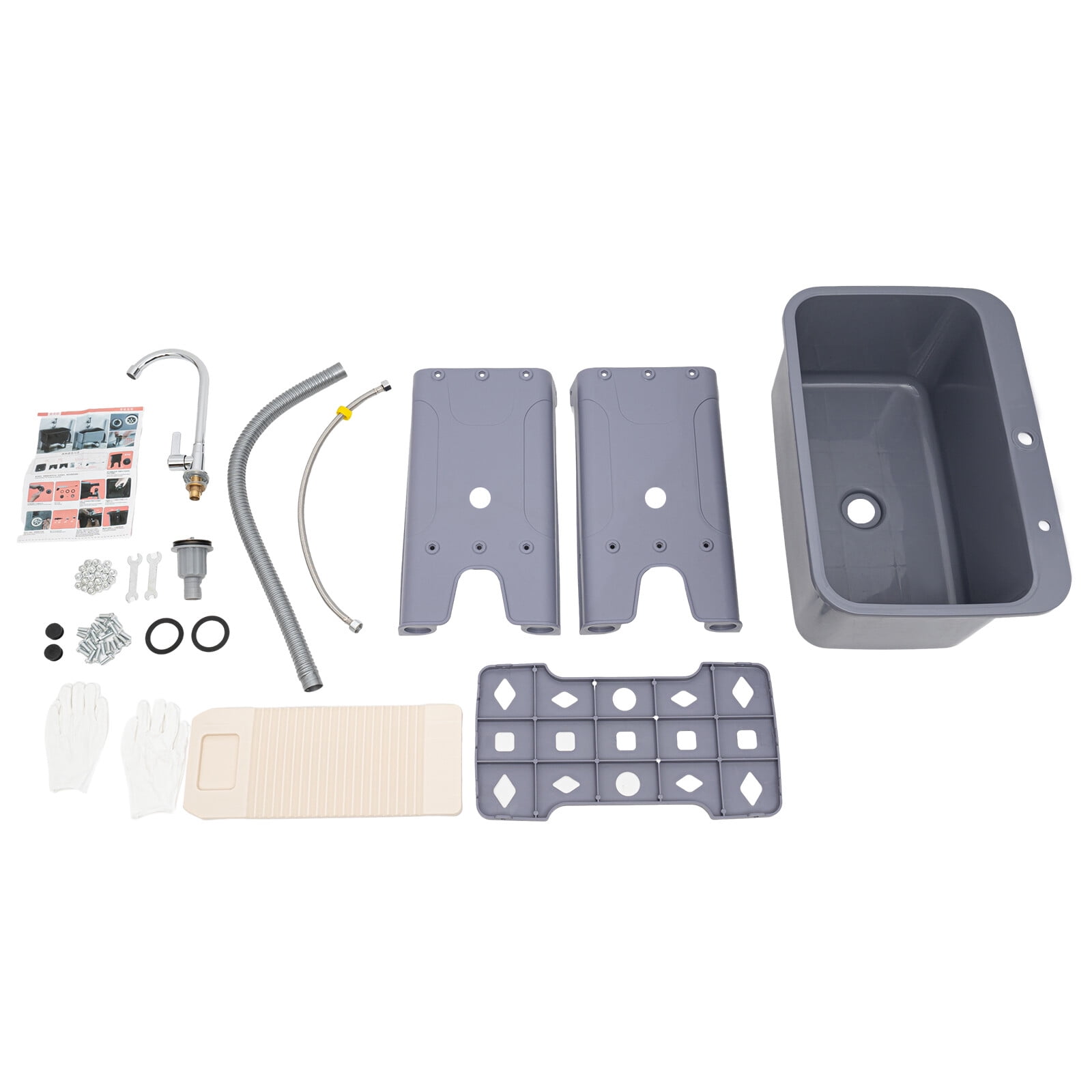 FOGGBET Freestanding Plastic Utility Sink,Single Bowl Laundry Sink with Faucet Grey for Laundry Room Garage Garden