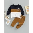 thumbnail image 3 of Infant Newborn Baby Boys Autumn Outfit Sets 6M 12M 18M 24M Long Sleeve O Neck Patchwork Pullover + Solid Color Drawstring Pants, 3 of 10