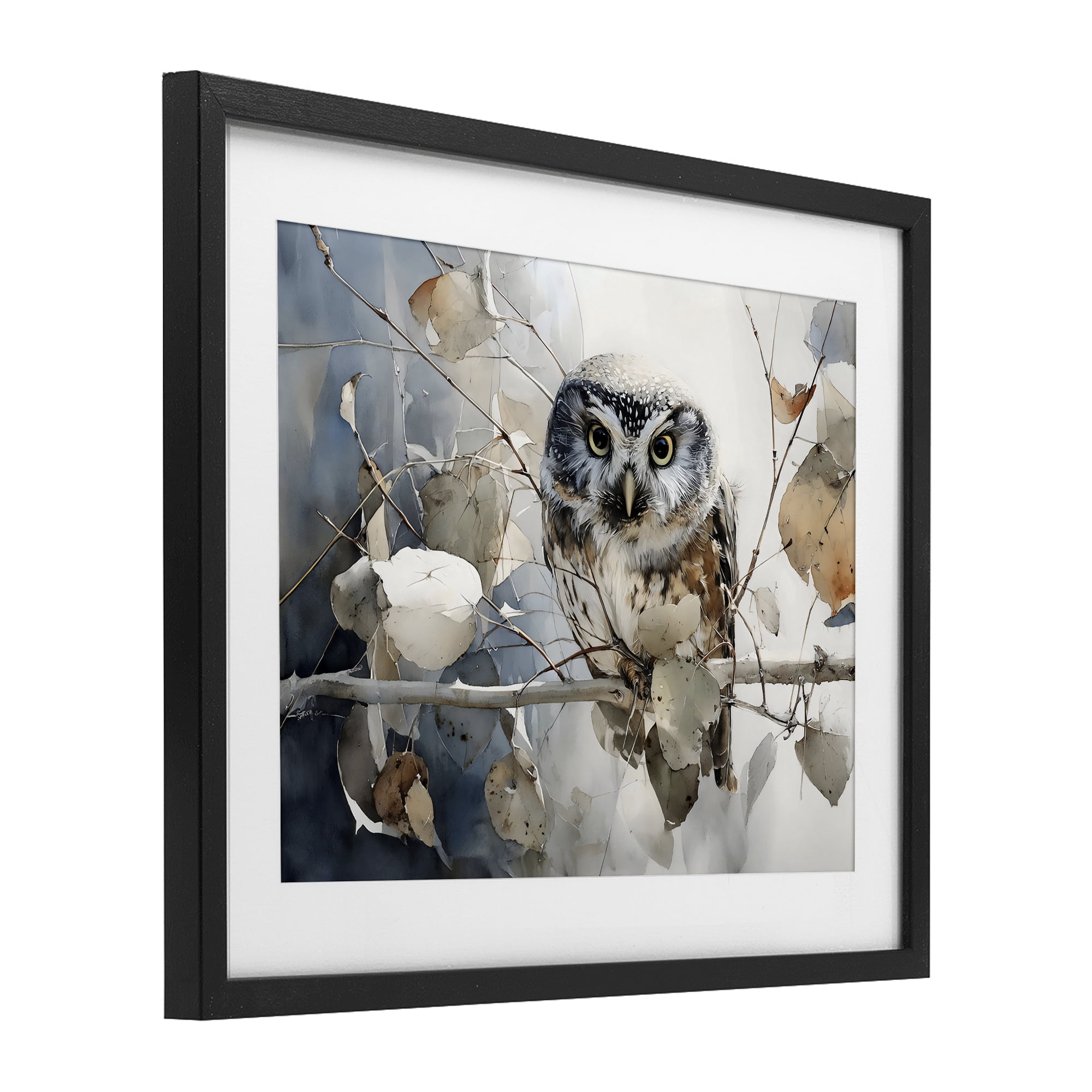 Stupell Industries Hoot Owl on Autumn Branch Black Framed Print Under Glass, design by Franklyn Gregory