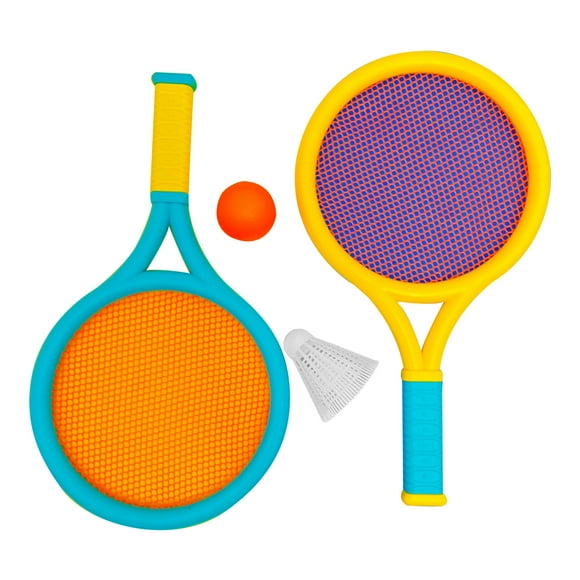 Children Badminton Racket Slip Resistant Durable Elastic Portable Tennis Racket Set for Kids 2 Rackets 2 Balls Blue Yellow