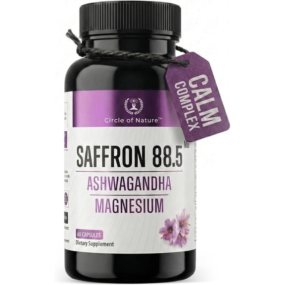 Saffron Supplement 88.5 mg with Ashwagandha & Magnesium Glycinate -  Srandarized Extracts, Mood Uplifter & Better Rest, 60 Clean Vegan Capsules, Made in USA