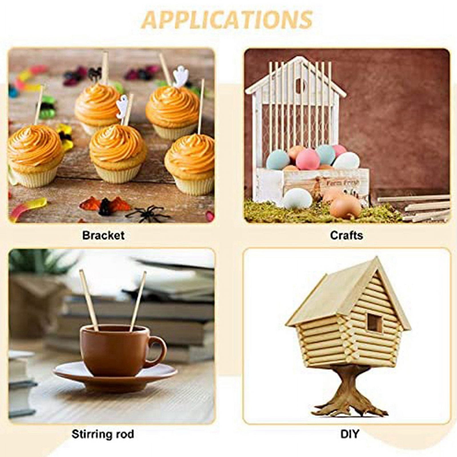500 Pieces Dowel Rods Wooden Dowel Rod Craft Wood1/8,3/16,1/4,5/16,3/8X6Inch Sticks for Crafting DIY Wedding Ribbon Wand