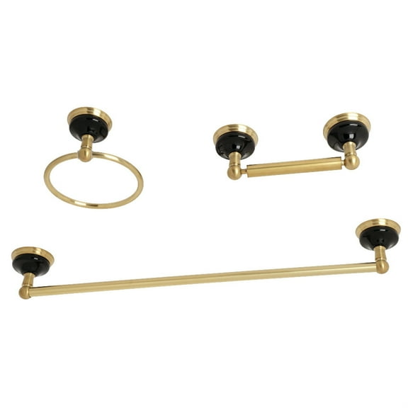 Kingston Brass BAK911248BB Water Onyx 3-Piece Bathroom Accessory Set, Brushed Brass