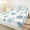 thumbnail image 3 of Feelyou Blue Starfish Seashell Twin Sheet Sets, Ocean Seahorse Coral Twin Fitted Sheet, Teens Girls Kids Flat Sheet, Ultra Soft Home Decor, 3 Pieces, 3 of 7