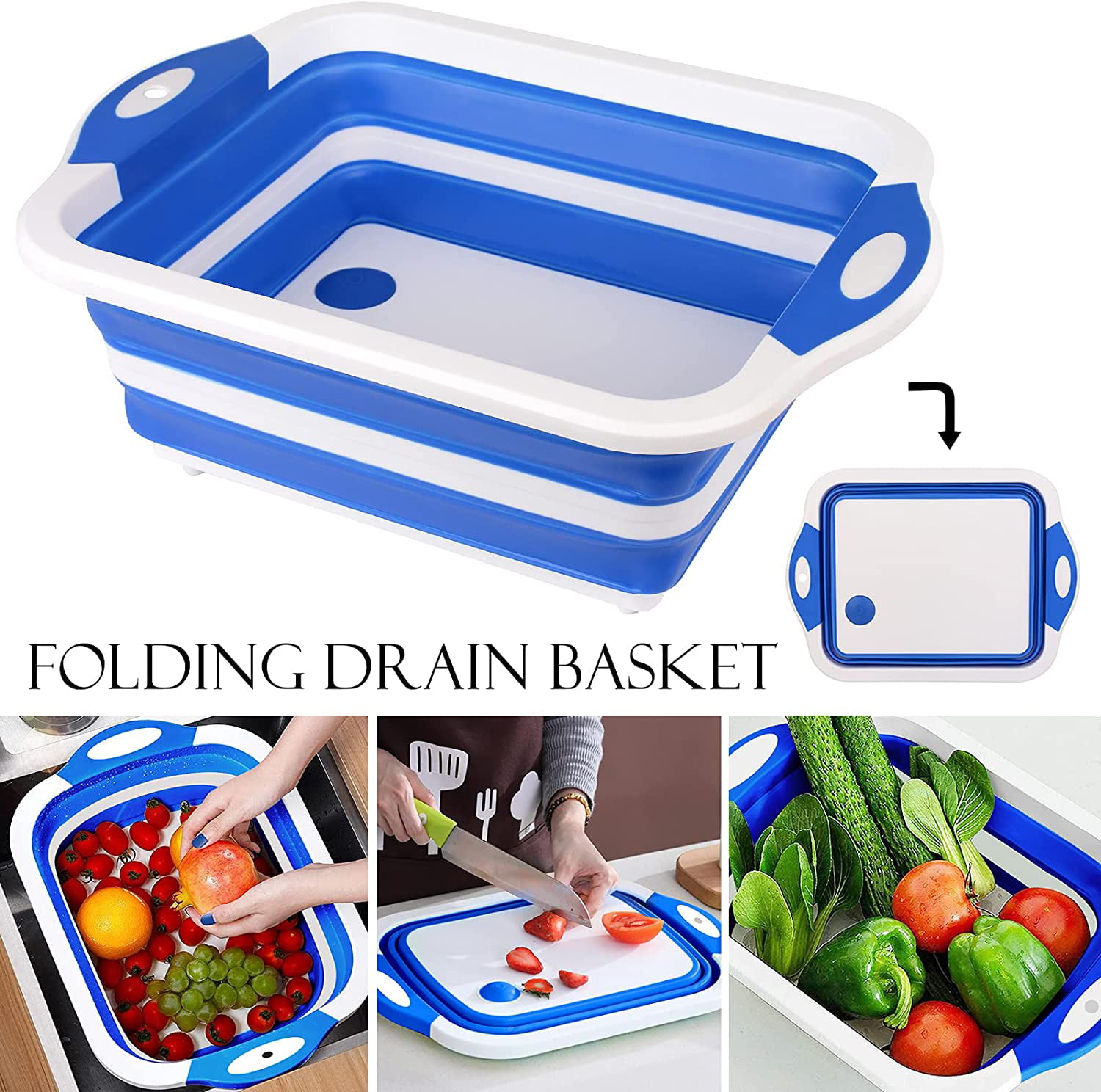 Multifunctional Collapsible Cutting Board/Dish Tub/Washing Basket for Camping 