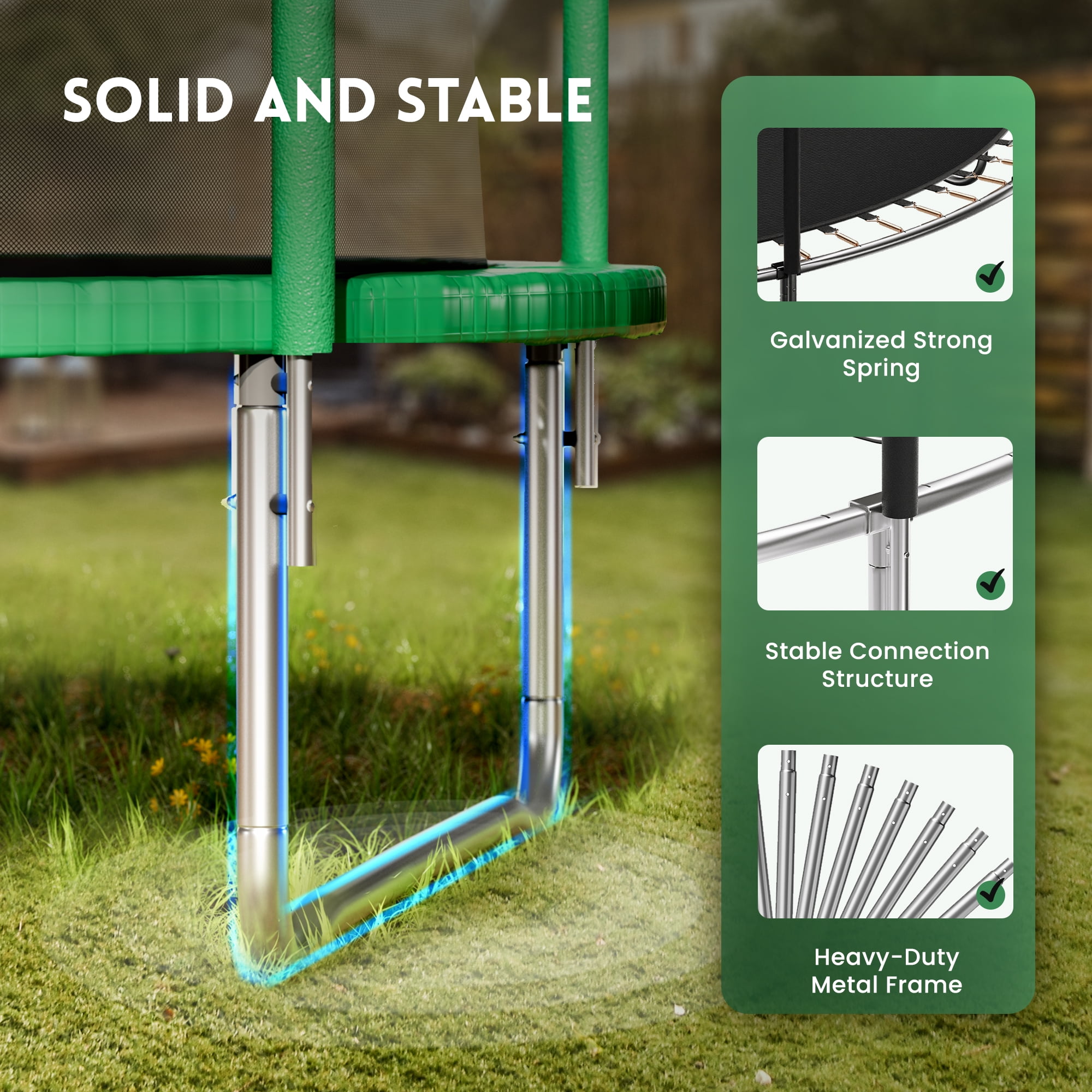 GVDV Outdoor Trampoline, 8' Backyard Recreational Trampoline with Enclosure for Kids & Adults