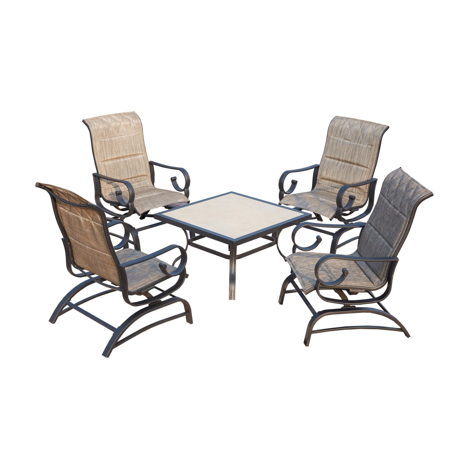Every Season Iron 5 Piece Patio Sling Glider Conversation Set