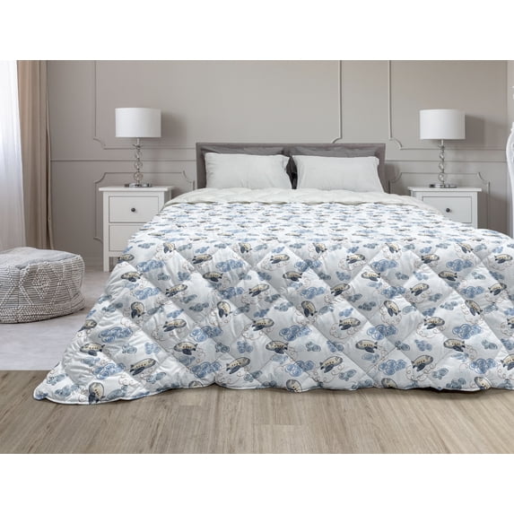 Nautical Down Alternative Comforter, Watercolor Design of Sea Elements Fish and Seaweed, Microfiber Quilt for All Season, 5 Sizes, Seafoam Pink, by Ambesonne