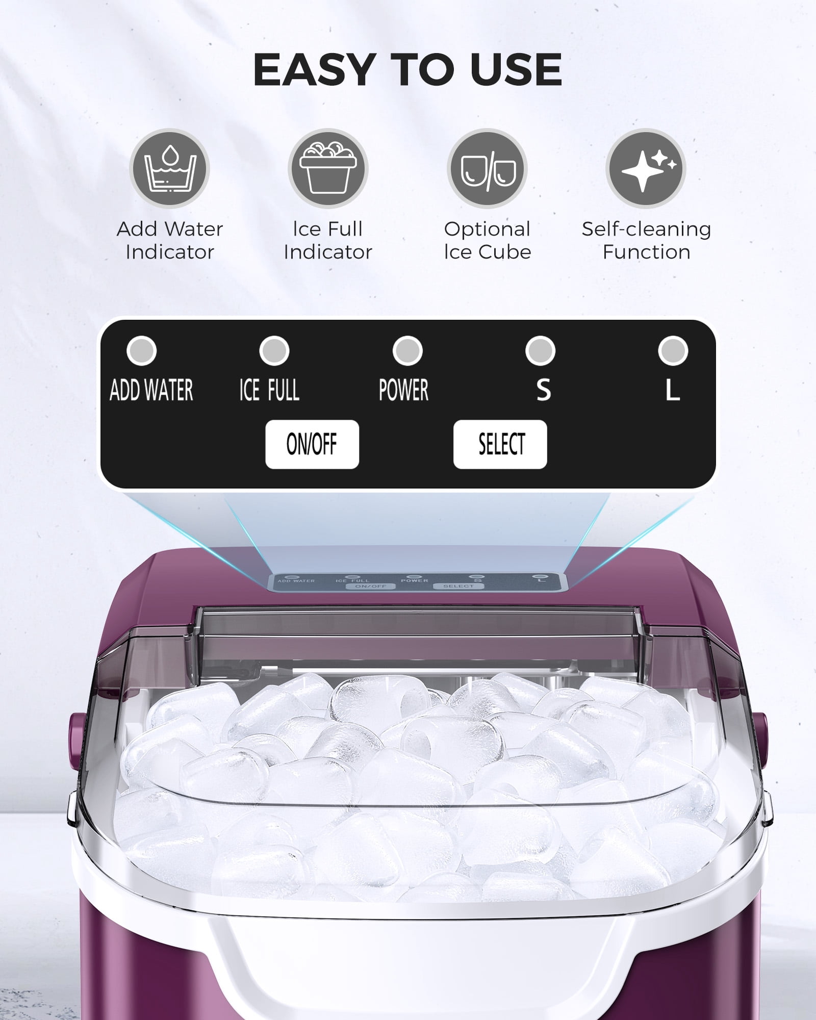 CRZOE Ice Maker Machine For Countertop, Portable Ice Maker Machine With Handel, Self-Cleaning Ice Maker, 26Lbs/24H, 9 Ice Cubes Ready In 8 Mins, For Home/Office/Kitchen
