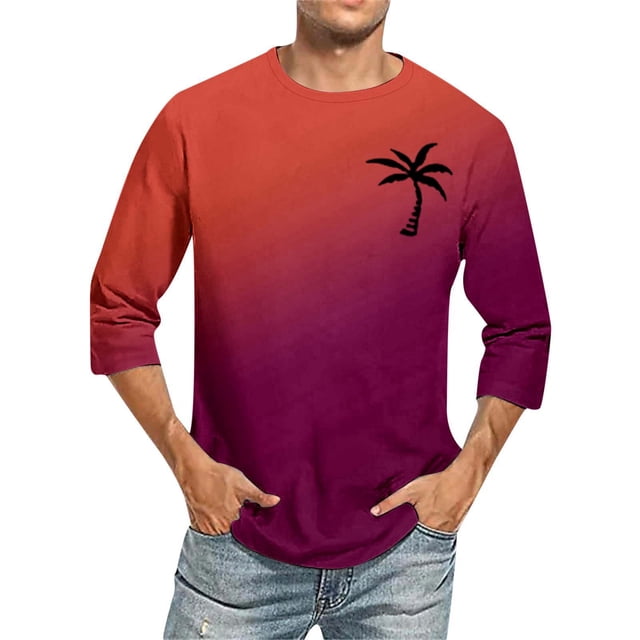WEAIXIMIUNG Chemise pour Homme de la Saint-Valentin à Manches 3/4 T-Shirt Décontracté à Manches Trois Quarts T-Shirts Confortable Col Ras du Cou T-Shirt Ajusté Uni