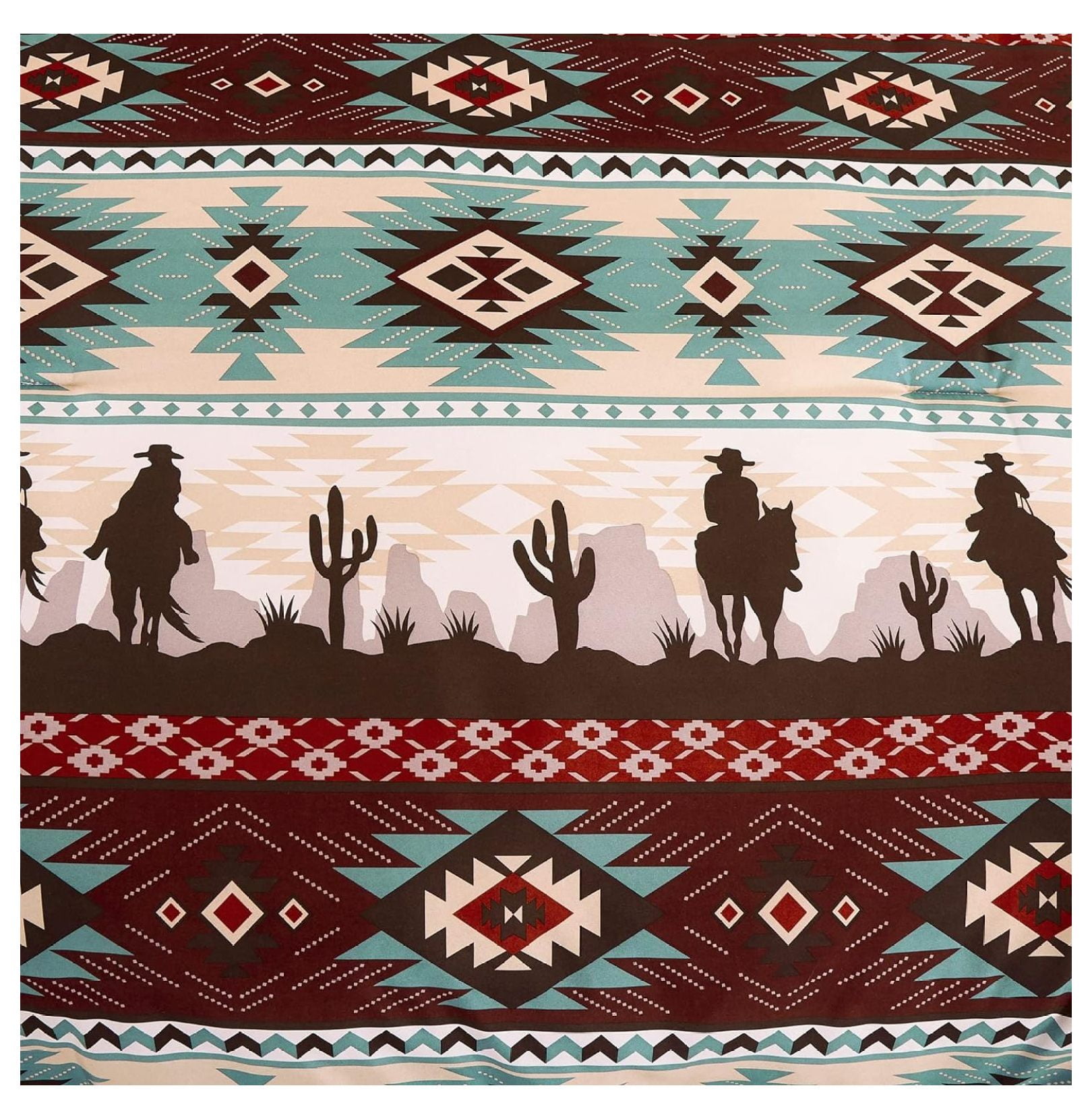 KeLiang Audun 3-Piece Southwestern Aztec Comforter Set - Multicolor Teal Brown Beige Tan Red Printed Washed Microfiber Bedding, Queen Size