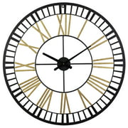 Gold&Black 32 Inch Large Industrial Wall Clock with Roman Numberal for Living Room Decor, Big Metal Clock Battery Operated