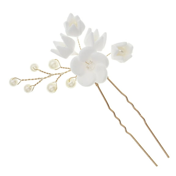LOLIPPYY Lightweight White Clay Flower Wedding Hair Pins with Embellishments for Bridal Hair Styling