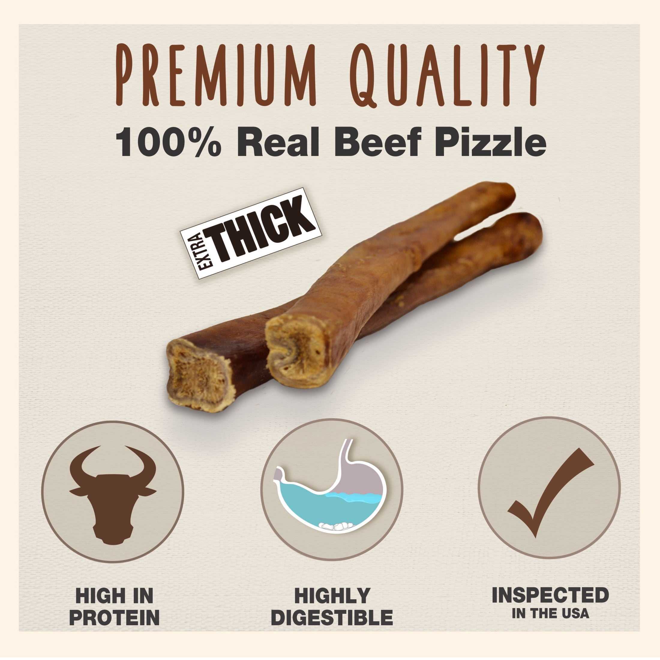 Cadet Bully Stick Dog Treats for Large Dogs, All Natural Beef Pizzle Dog Chews, 6 Ounce, 2 Count