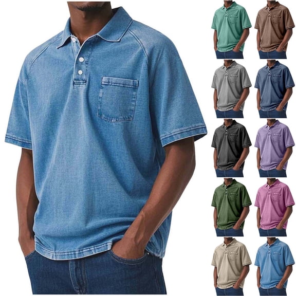 UVEASISHA Mens Polos Shirts Vintage Washed Short Sleeve Golf Shirt Summer Casual Button Collared T-Shirts Loose Fit Pullover Tees Brown 4XL