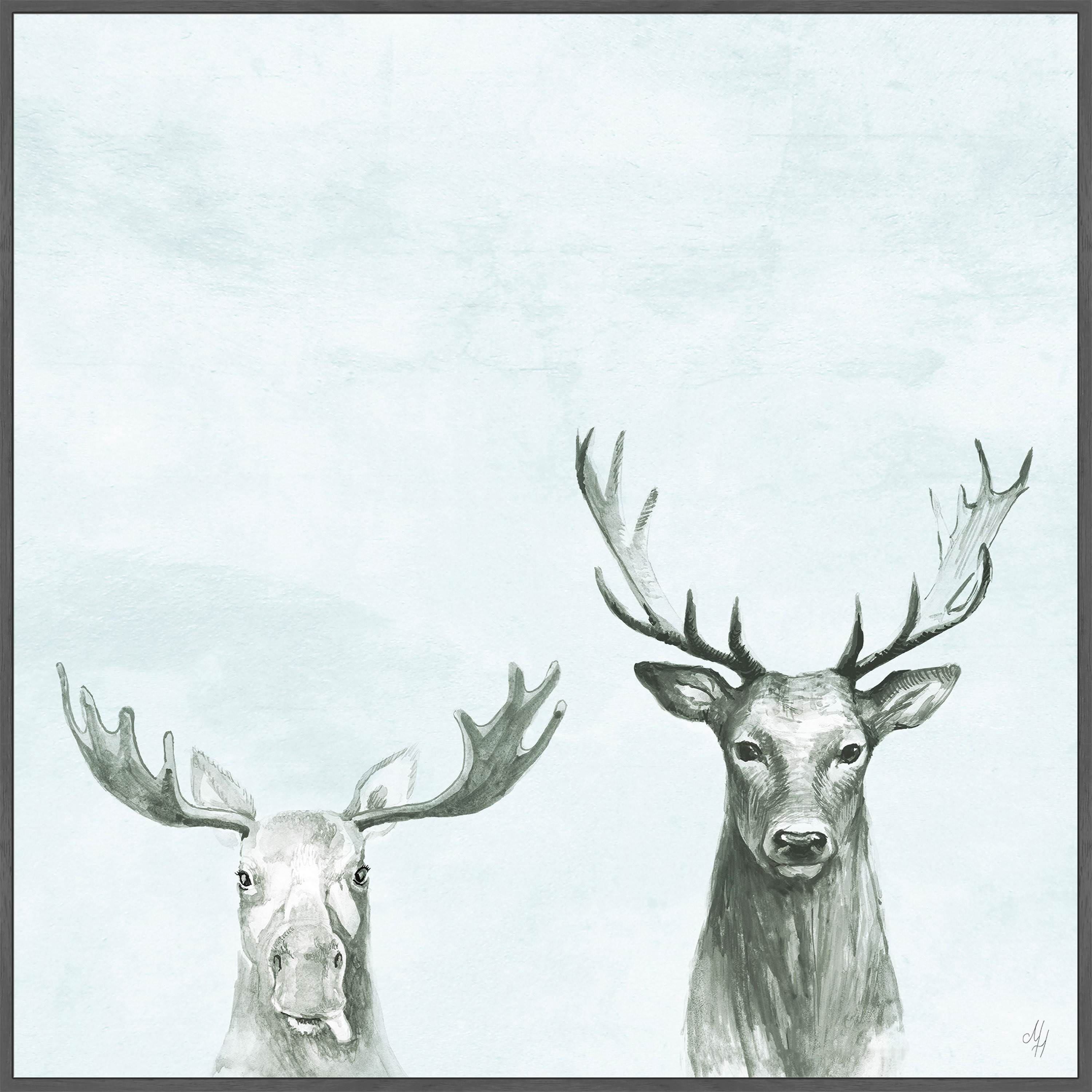 Antler Duo Floater Framed Painting Print on Canvas