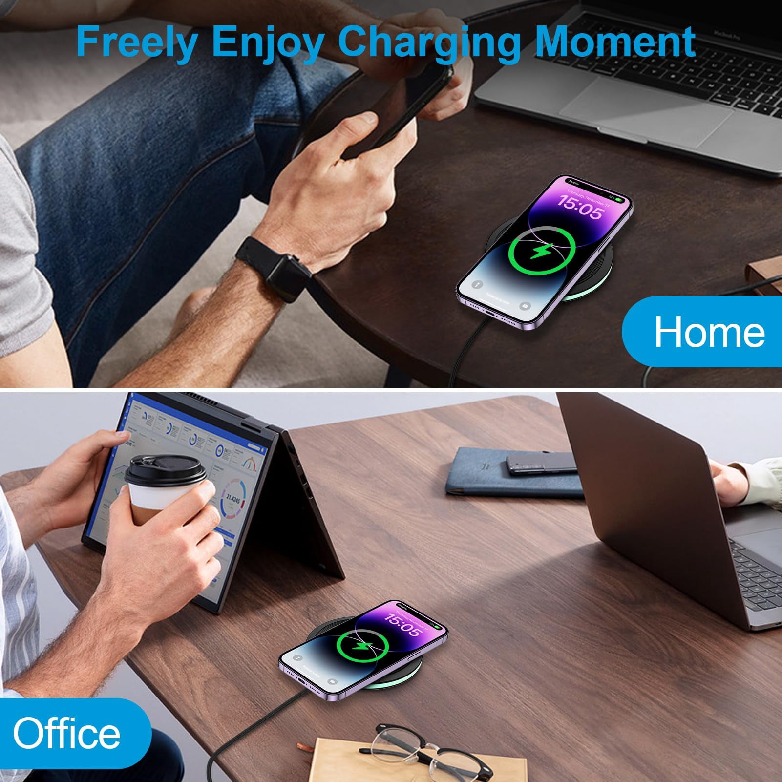 Fast Wireless Charger Pad, 2 Pack 15W Wireless Charging Pad Fast Charging Station for Samsung Galaxy S24 S25 S23 FE S23 S22 S21 Note 20,iPhone 16 15 14 13 Pro Max,Google Pixel 9 8a 8Pro 7a 7