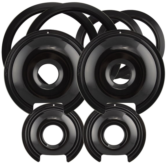 Range Kleen P1056RGE8 Style D 2 Large and 2 Small Drip Pans and Trim Rings Set