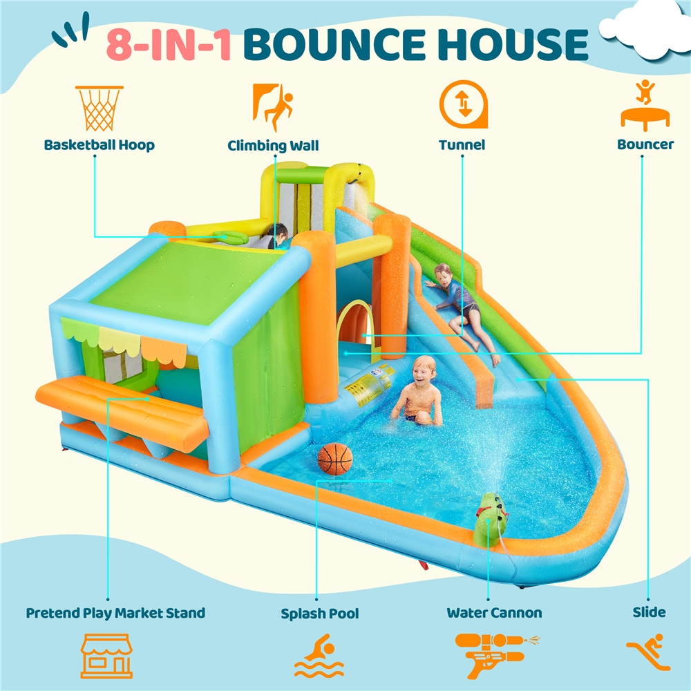 Renwick Inflatable Bounce House with Water Slide and Blower, Cyan