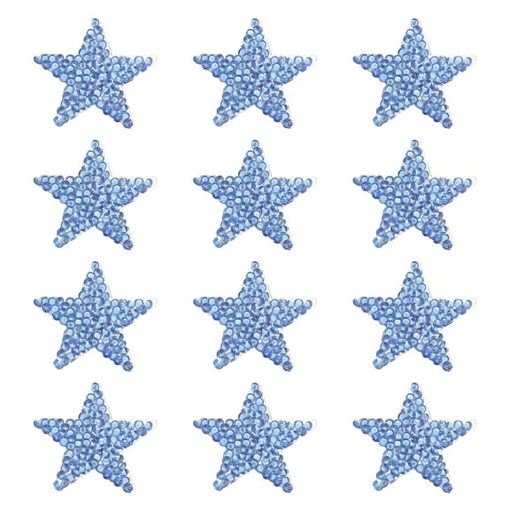 Uxcell Iron on Star Patches, 12pcs Adhesive Applique Stars Rhinestone Glitter Crystal Stickers Patch Fabric Embellishments for DIY Crafts Clothing Jeans Repair, Blue 4cm