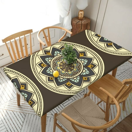 

Home Deluxe Tablecloth Seamless Oriental Pattern Waterproof Elastic Rim Edged Table Cover- For Christmas Parties And Picnics 5ft