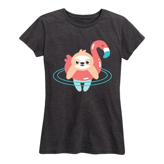 Instant Message - Sloth In Flamingo Floatie - Women's Short Sleeve Graphic T-Shirt