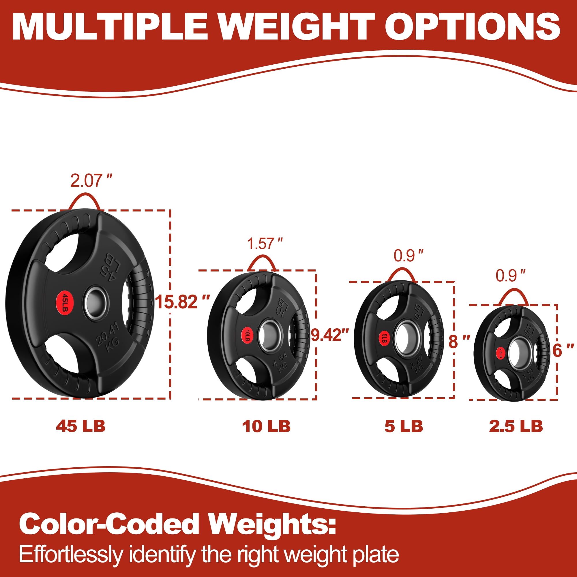 FlexWave Olympic Weight Plate Set 85LB–135LB, 2-Inch Rubber Coated Cast Iron Plates for Barbell, Home Gym Strength Training