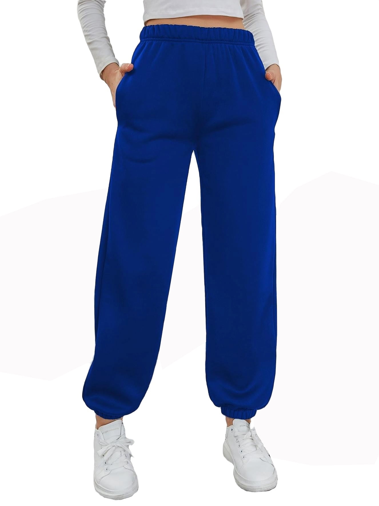 Womens Casual Pants Elastic Waist Slight Stretch Joggers Royal Blue L - Walmart.com
