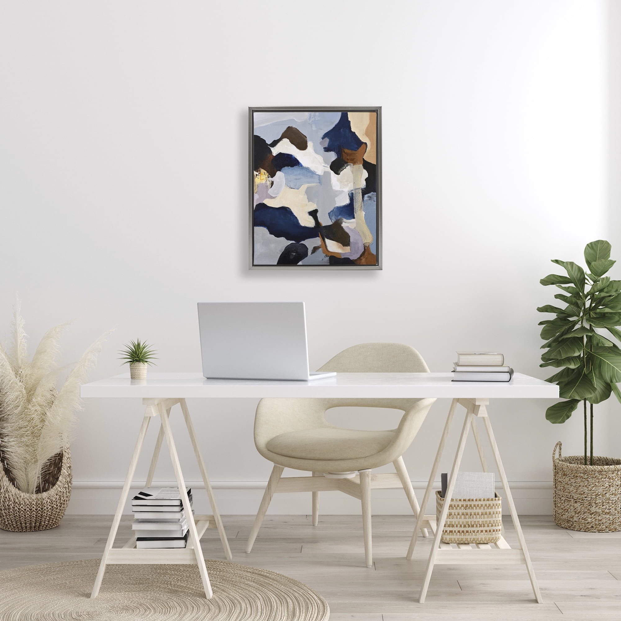 Cool Tones Composition Gray Framed Floater Canvas Wall Art, design by Design Fabrikken