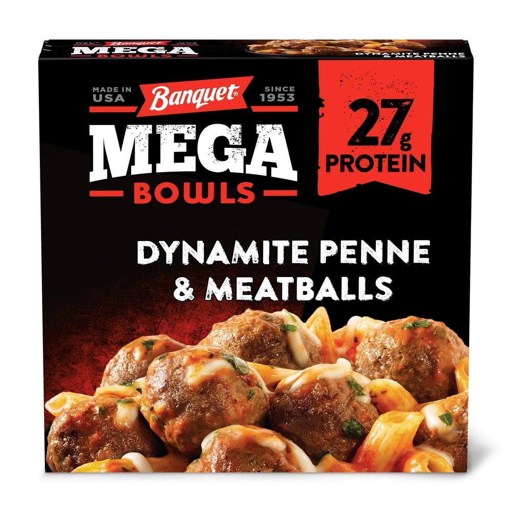 Banquet Mega Bowls Frozen Meal, Dynamite Penne & Meatballs, 14 Ounce