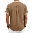 thumbnail image 6 of Timoontee Man Solid Color Casual Short Sleeved Half-buttoned Open And Close Vintage Standing Collar Top Brown S, 6 of 9