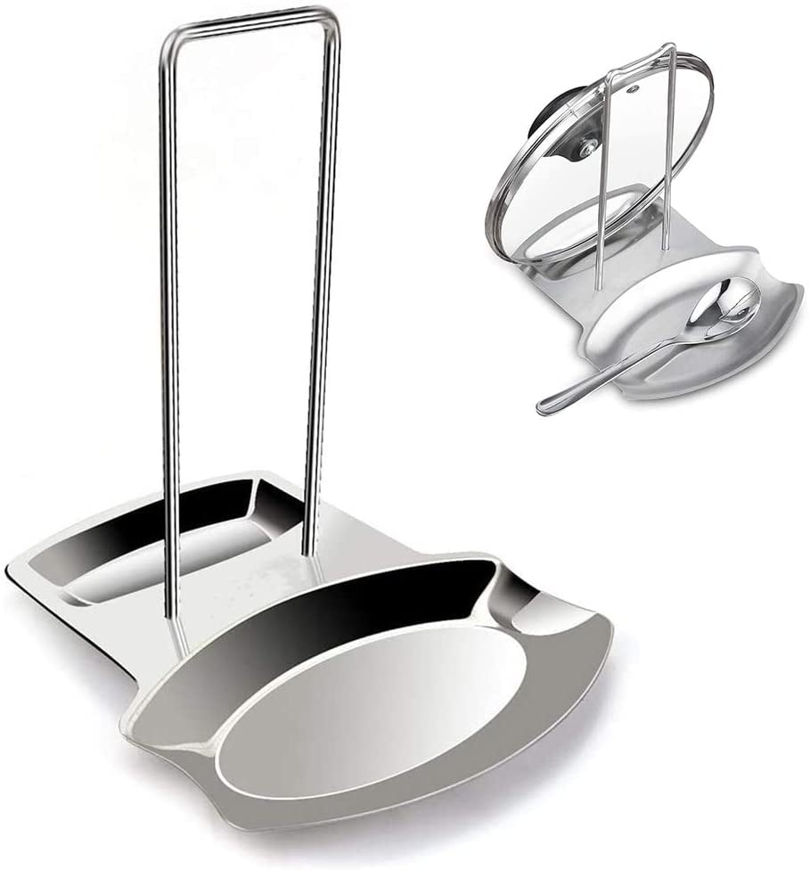 Stand Spoon Organizer Rack Rest Stainless Steel Pot Lid Holder Cooking Utensil 