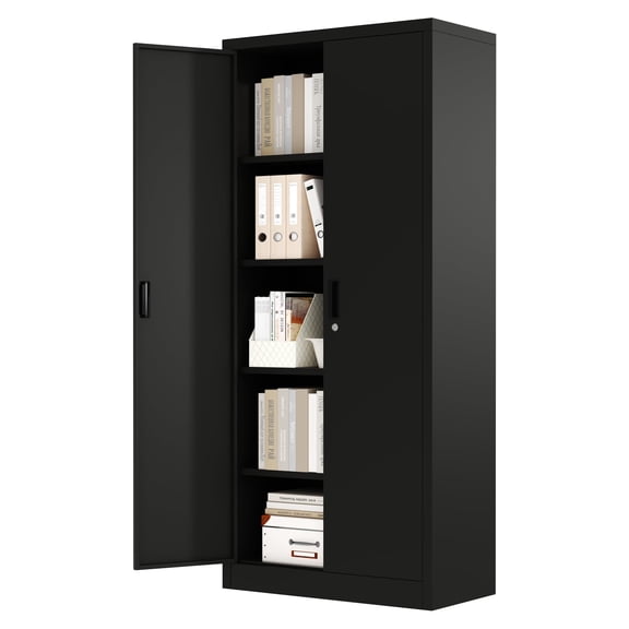 Secure Tall Metal Storage Cabinet 71 Inch Steel Organizer with Lock 4 Adjustable Shelves Heavy Duty for Office Garage Pantry Craft Room Lockable Filing Storage Solution