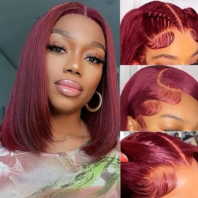 Peluca de Encaje Frontal bobo de Media Parte para Cabello Corto y Liso con Fibra Química